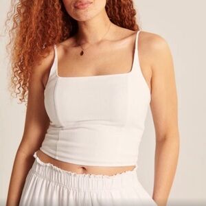 ABERCROMBIE & FITCH Linen Square Neck Cropped Tank in White- Size XS